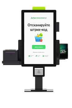 Касса самообслуживания MS 21 Hybrid, 21.5" | 21.5", Full HD, P-CAP, N100, RAM 8Gb / SSD 128Gb, без сканера, без ккт, без терминала оплаты, без весов, базовая стойка + комплект кронштейнов, черный